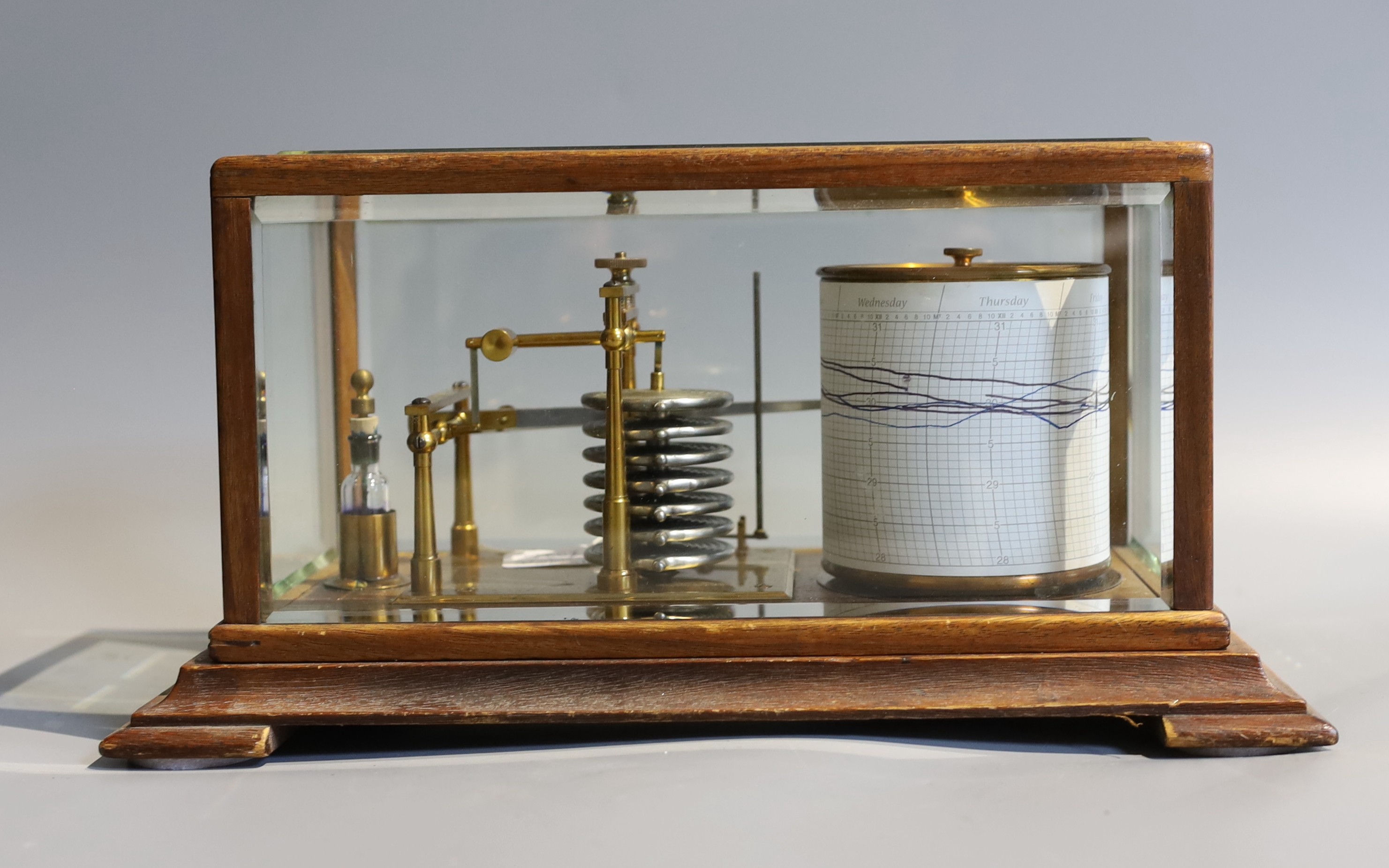 An early 20th century mahogany cased barograph by Depree & Yound Ltd Exeter, case width 35 cms.